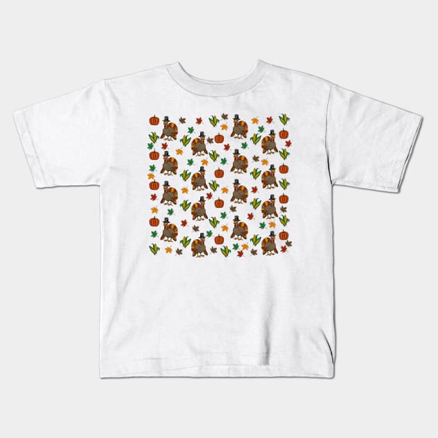Thanksgiving Turkey pattern Kids T-Shirt by valentinahramov